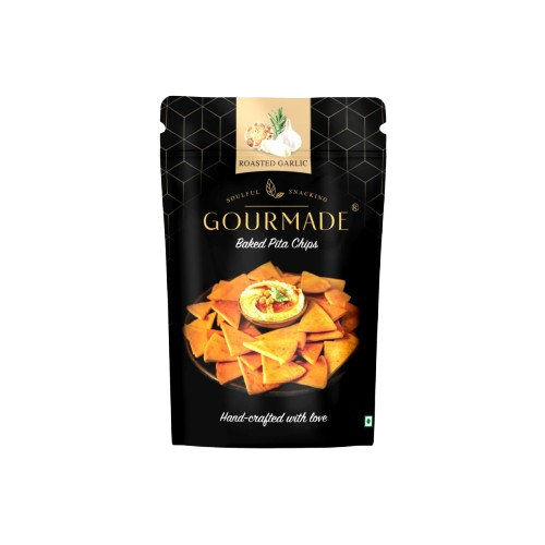 Roasted Garlic Baked Pita Chips (125g Pack) Gourmade Snacks