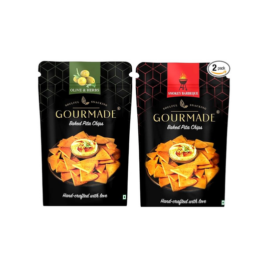 Olive & Herbs and Barbeque Smoky Gourmade pita chips (125g X 2 Pack Combo) - Gourmade Snacks