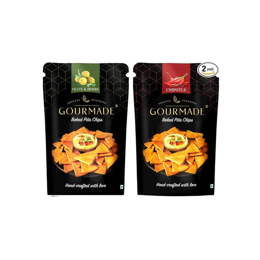 Olive & Herbs and Barbeque Smoky Gourmade pita chips (125g X 2 Pack Combo) - Gourmade Snacks